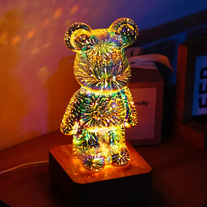Teddybeer Kleurrijk 3D-Glaseffect Nachtlamp