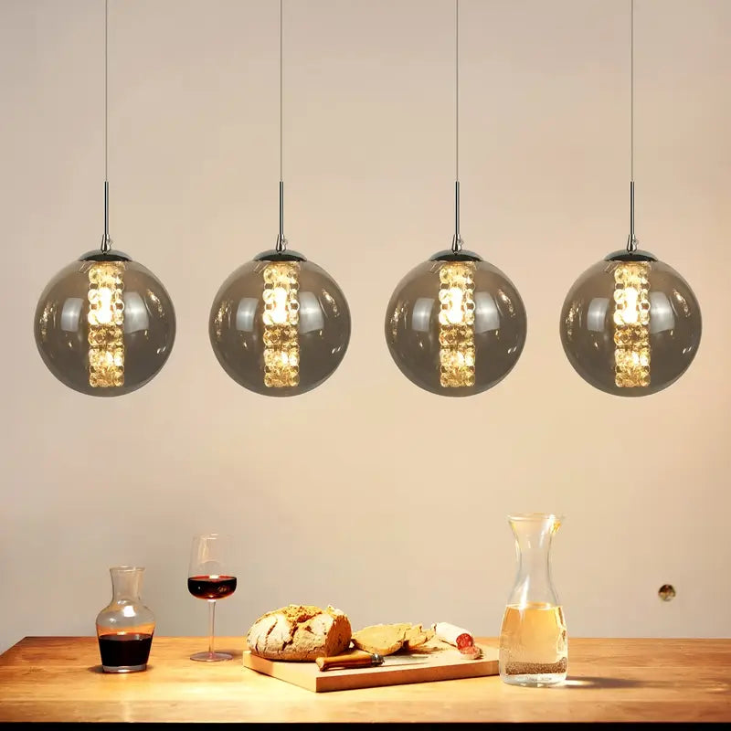 Moderne Sferische Hanglamp met Meervoudige Amber Glazen Bollen
