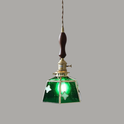Luxe Walnoothouten Glazen Hanglamp