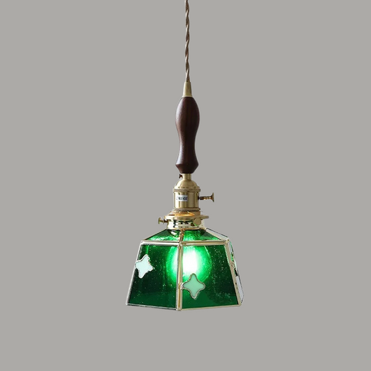 Luxe Walnoothouten Glazen Hanglamp