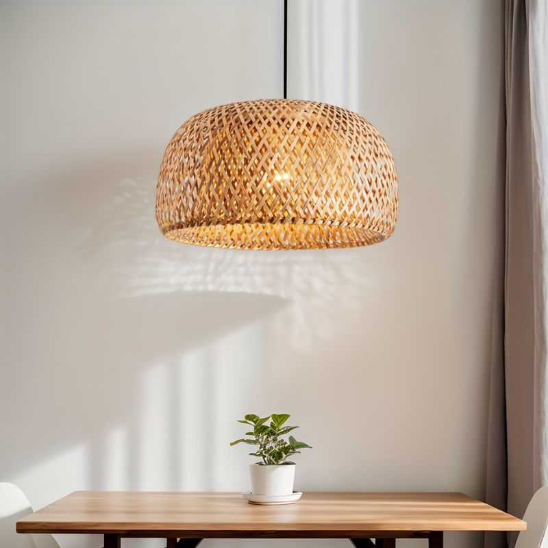 Rotan Hanglamp met Stoffen Kap
