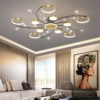 Luxe 10-Ringen Plafondlamp – Moderne LED Kroonluchtermet App en Afstandsbediening