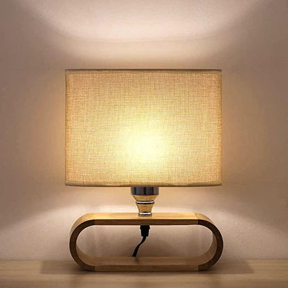 Usb-bureaulamp Met Klassieke Stoffen Kap En Houten Voet