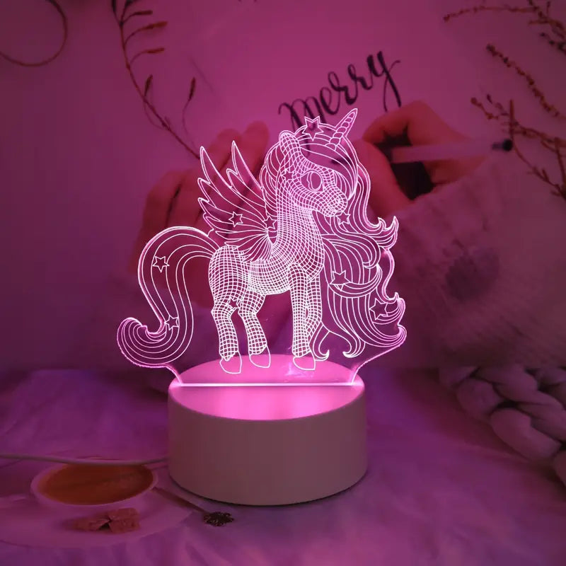 Schattig 3D Eenhoorn Nachtlampje - USB Roze Stemming Tafellampje