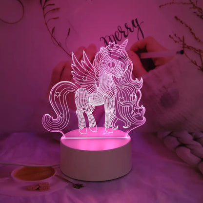 Schattig 3D Eenhoorn Nachtlampje - USB Roze Stemming Tafellampje