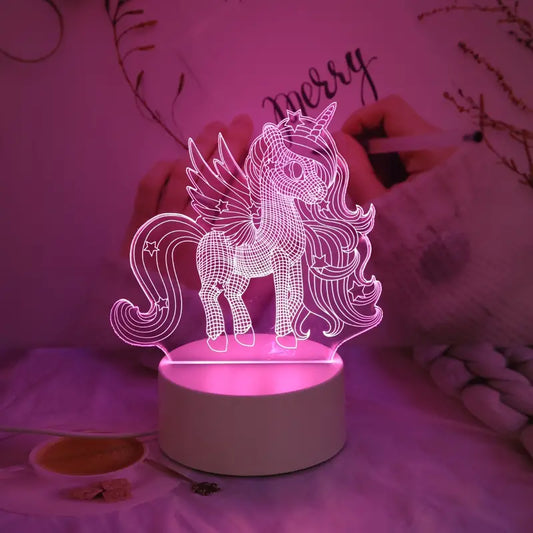 Schattig 3D Eenhoorn Nachtlampje - USB Roze Stemming Tafellampje