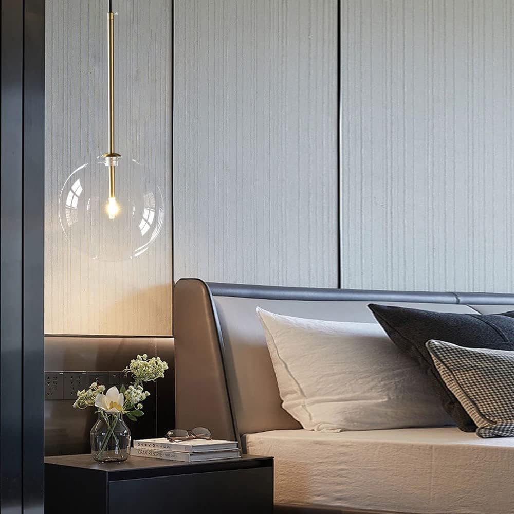 Sferische Glazen Hanglamp met IJzeren Afwerking