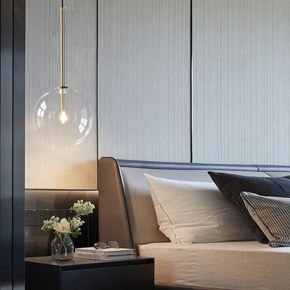Sferische Glazen Hanglamp met IJzeren Afwerking