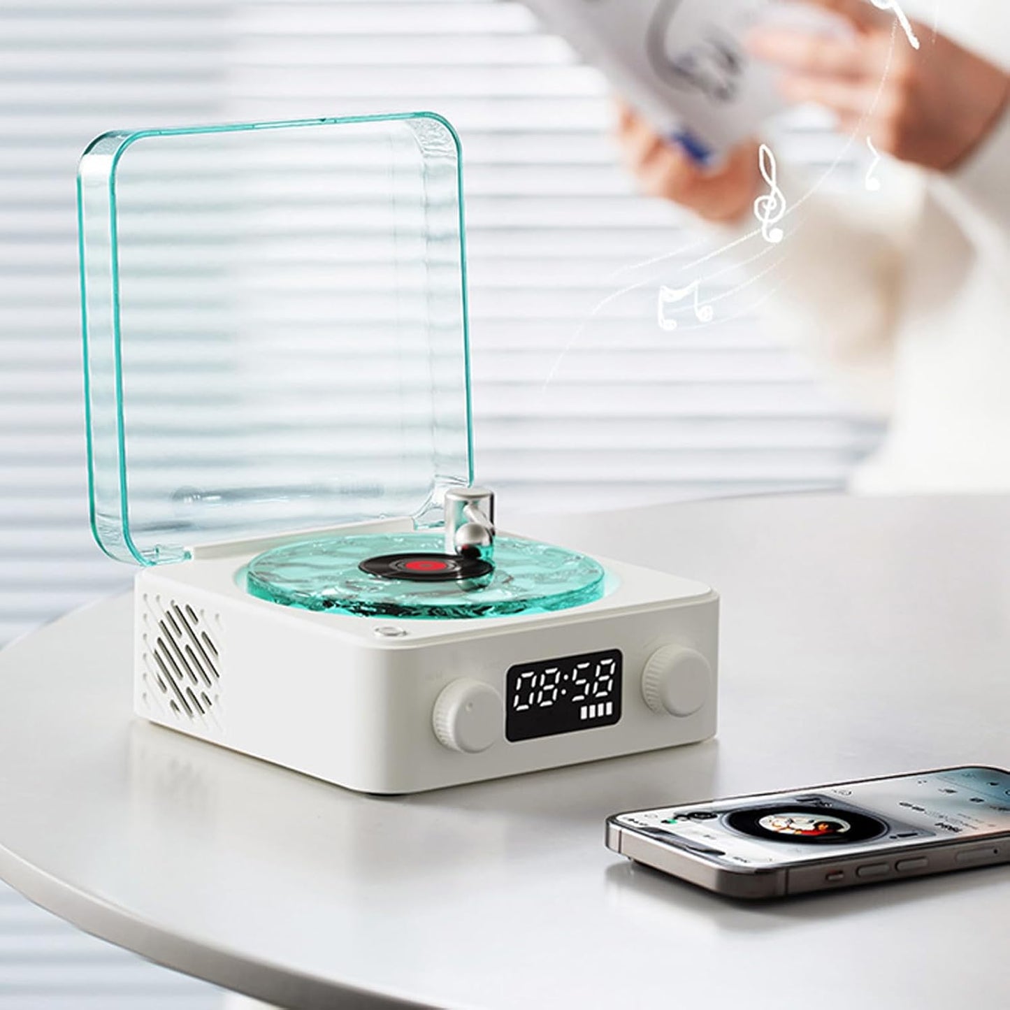 Retro Witte Ruis Bluetooth Speaker met Omgevingslicht