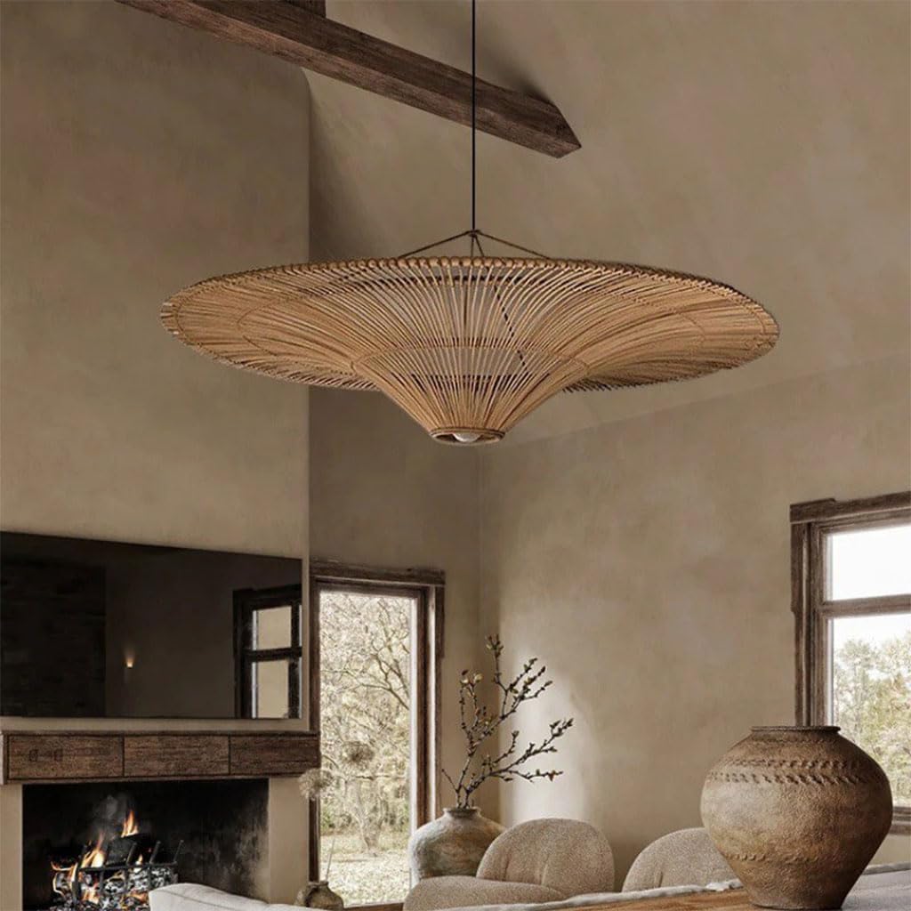 Handgemaakte Rieten Plafondlamp met Warme lichting