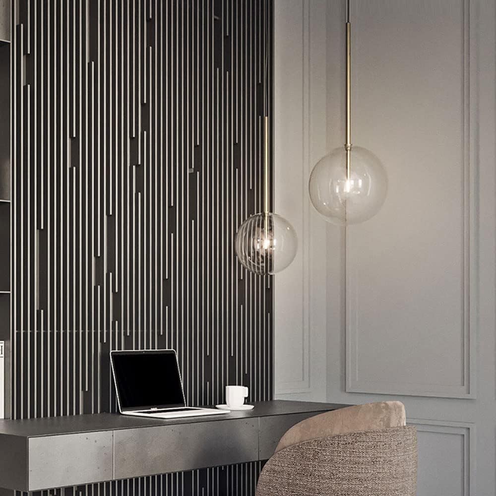 Sferische Glazen Hanglamp met IJzeren Afwerking