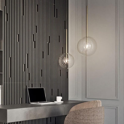 Sferische Glazen Hanglamp met IJzeren Afwerking