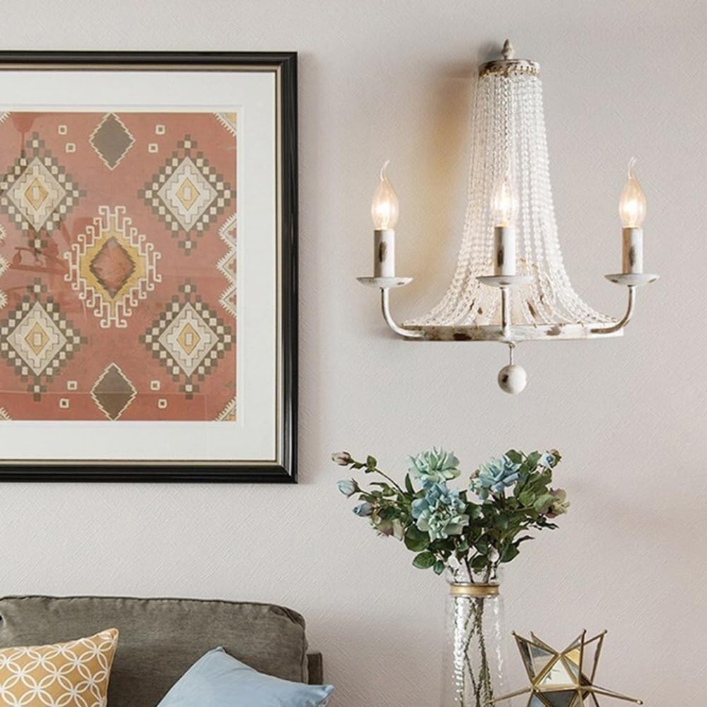 Vintage Landelijke Kaarsen Kristallen Wandlamp