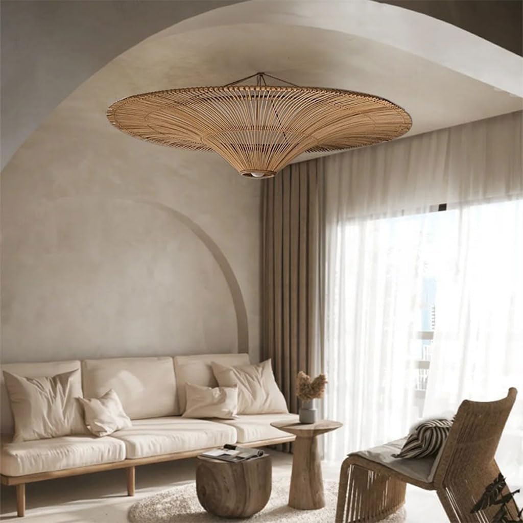 Handgemaakte Rieten Plafondlamp met Warme lichting
