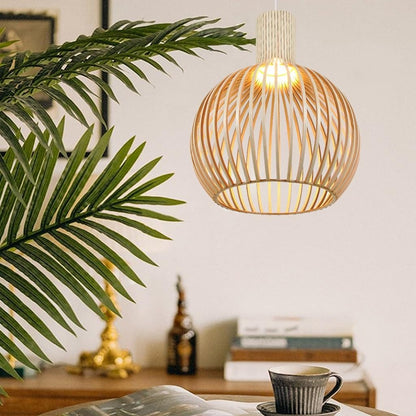 Vintage Houten Hanglamp met Uniek Licht