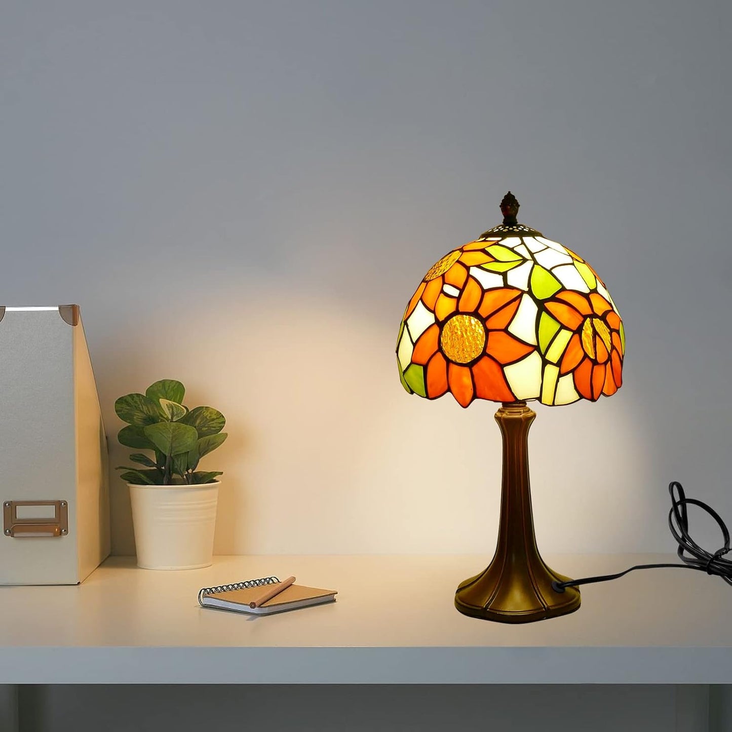 Antieke Glas-in-Lood Handgemaakt Tafellamp