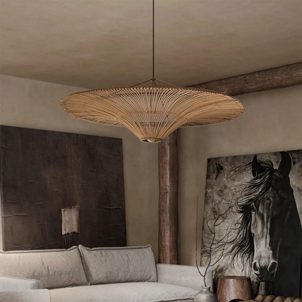 Handgemaakte Rieten Plafondlamp met Warme lichting
