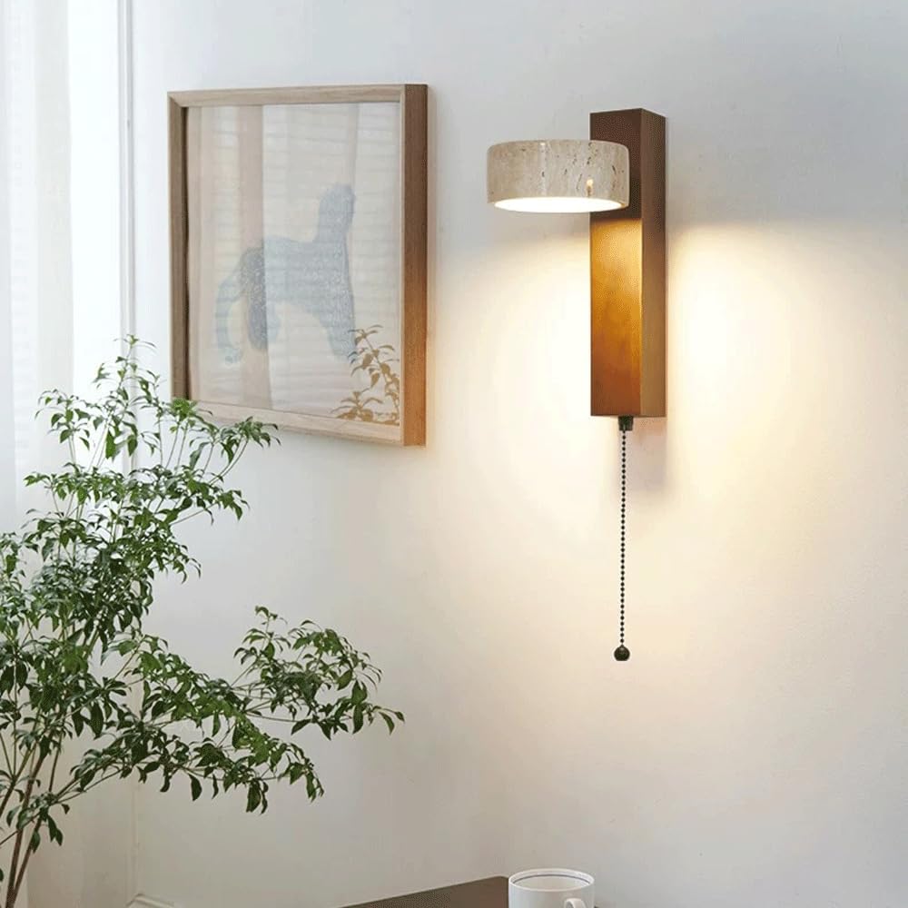 Japanse Stijl Wandlamp | Wabi Sabi Steen & Hout Elegantie