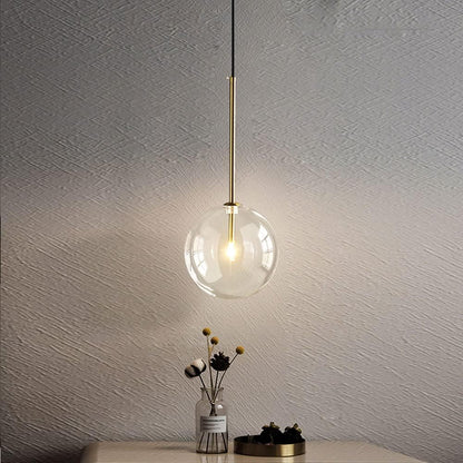 Sferische Glazen Hanglamp met IJzeren Afwerking