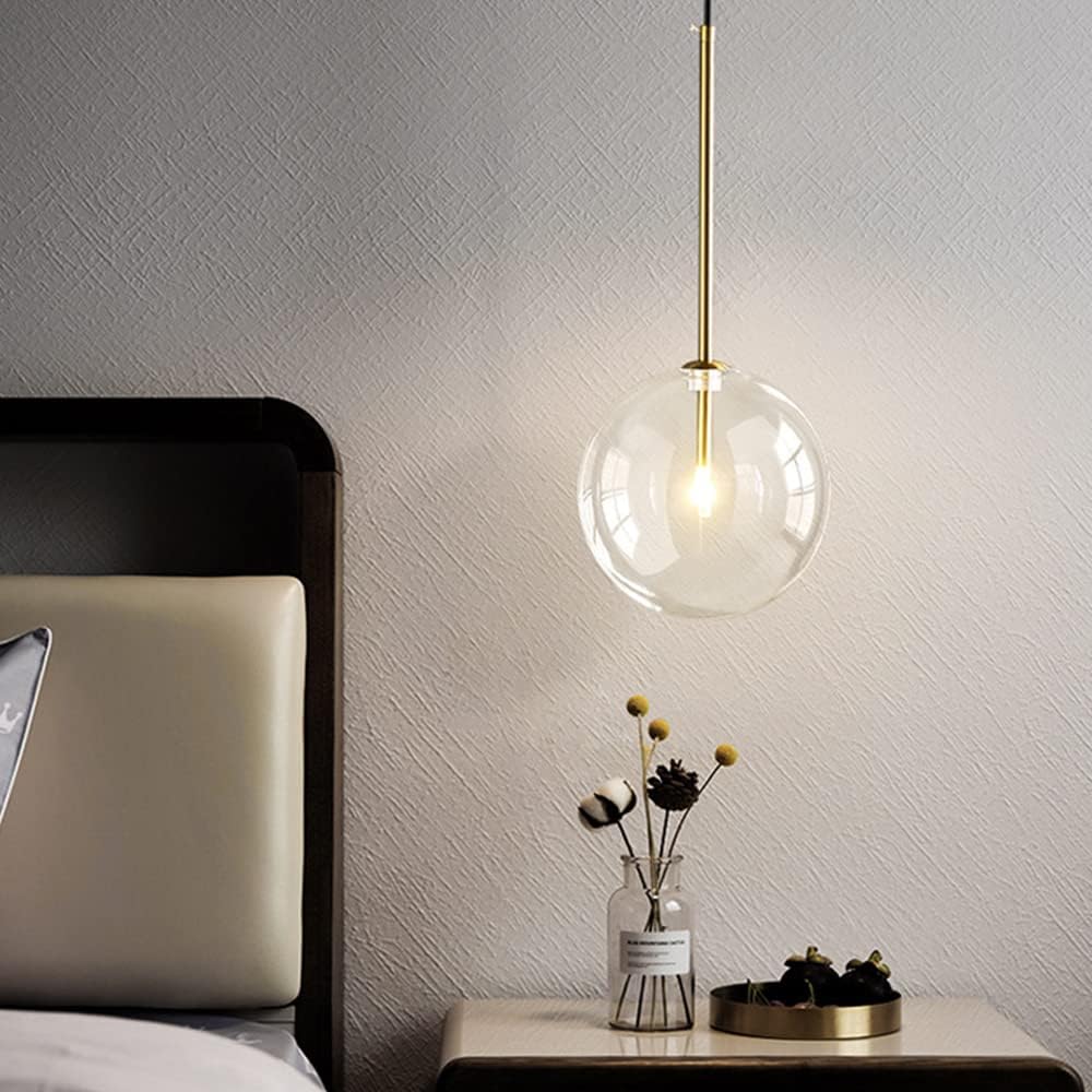 Sferische Glazen Hanglamp met IJzeren Afwerking