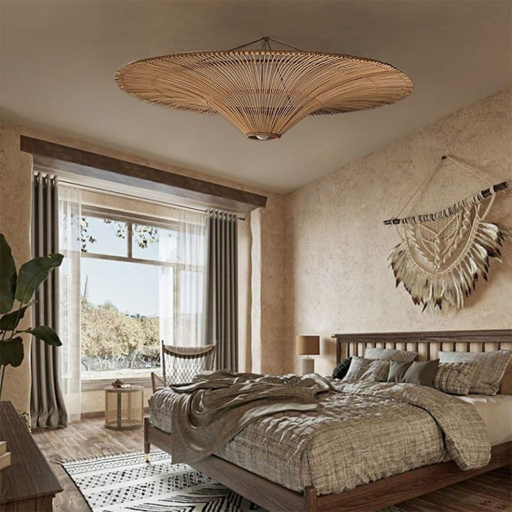Handgemaakte Rieten Plafondlamp met Warme lichting