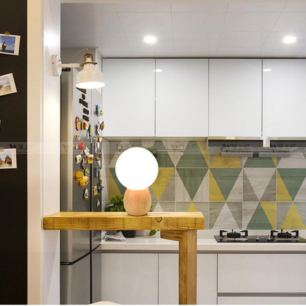 Minimalistisch Orb Houten Tafellamp met Matglazen Bol