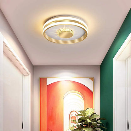 Gouden Kristallen LED Plafondlamp voor Hal – Elegante Sfeer in Slaapkamer en Gang