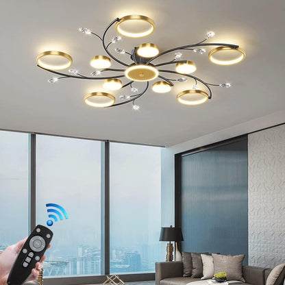 Luxe 10-Ringen Plafondlamp – Moderne LED Kroonluchtermet App en Afstandsbediening
