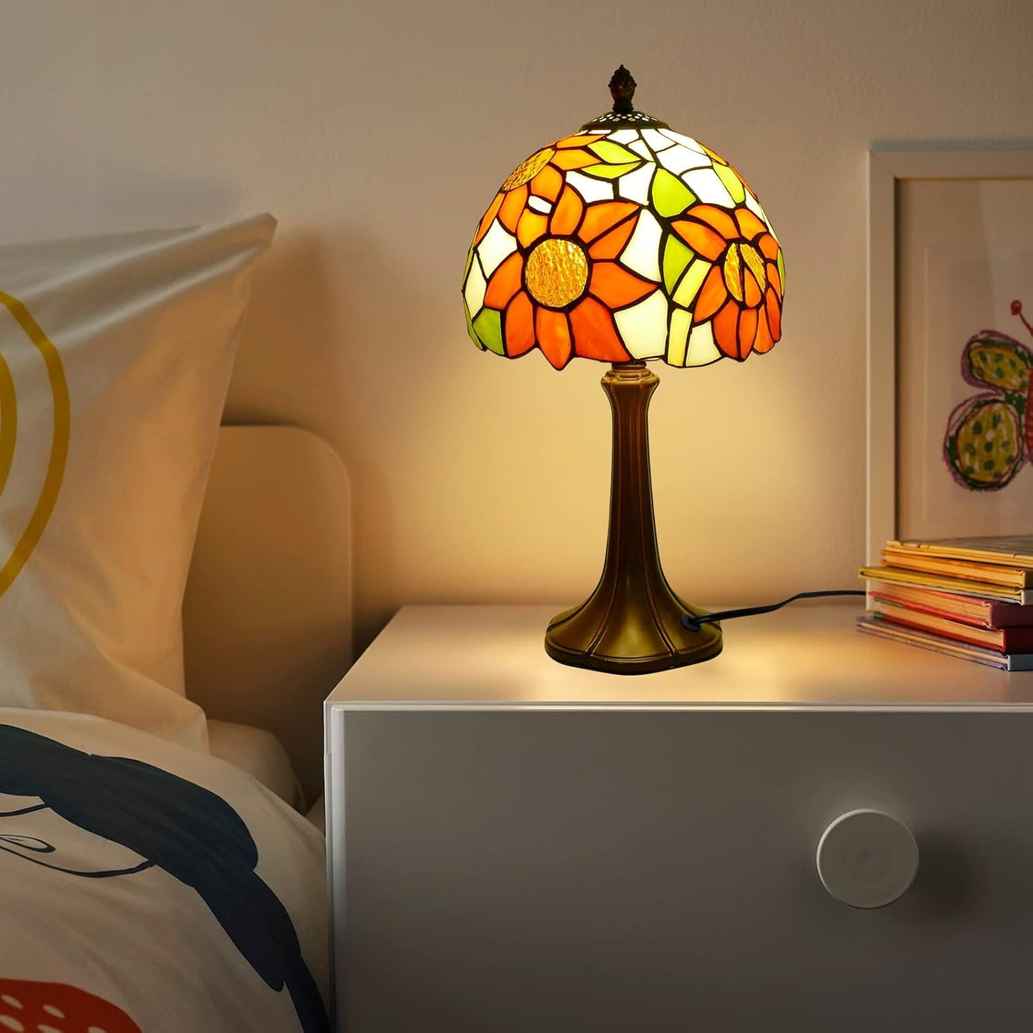 Antieke Glas-in-Lood Handgemaakt Tafellamp