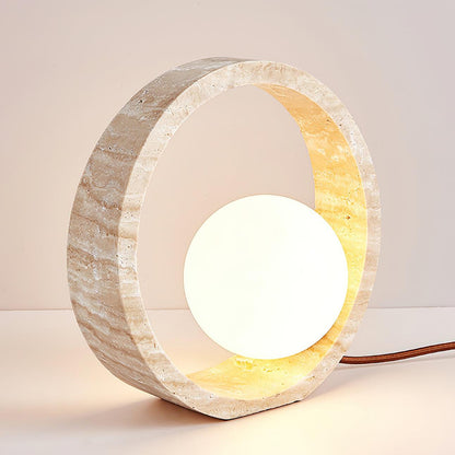 Q Circle Tafellamp 25 cm Natuurlijke Travertijn Elegantie