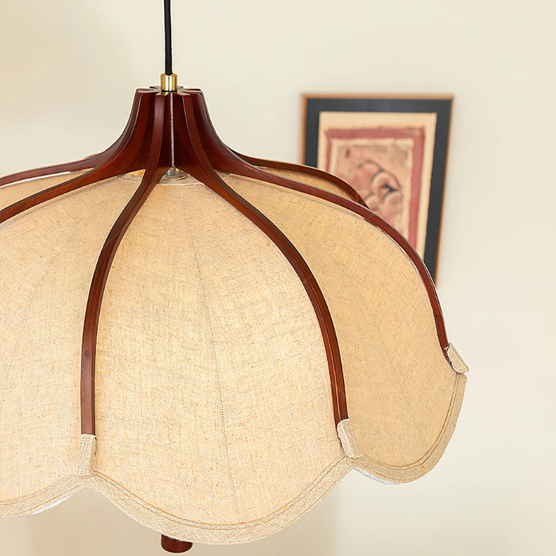 Vintage Lichtkunst Hangerlamp in Hout & Stof