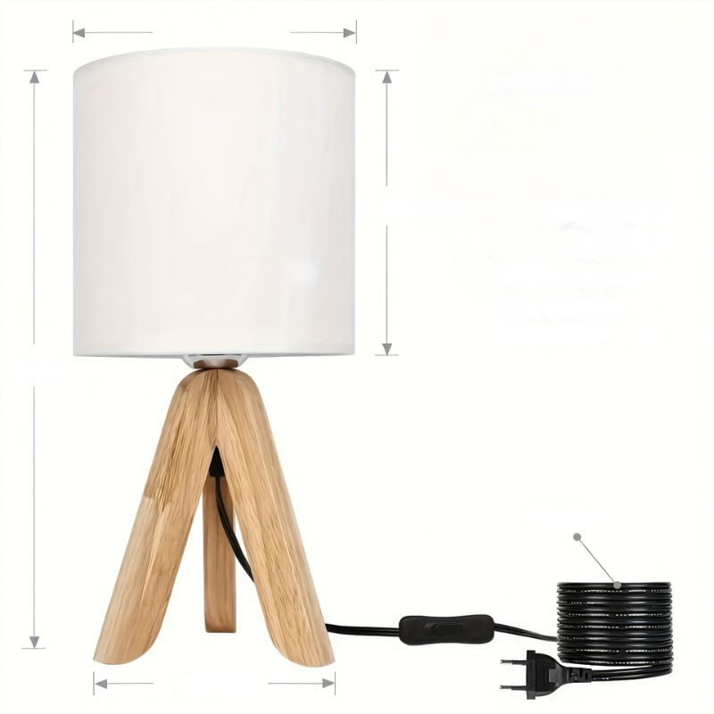 Houten Tripod Tafellamp met Stoffen Kap