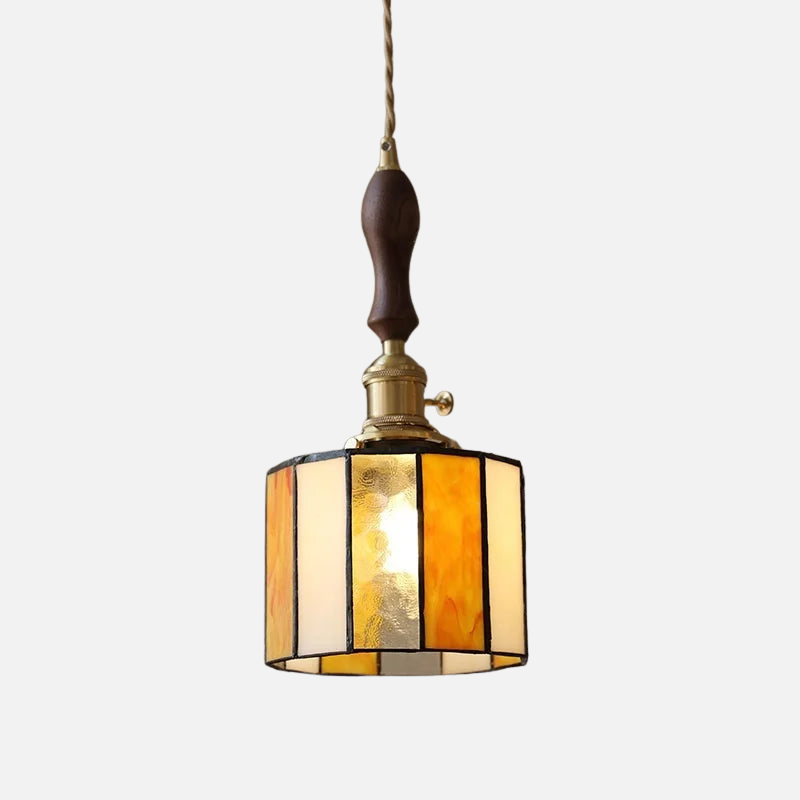 Moderne Hanglamp met Koperknop & Gekleurd Glas