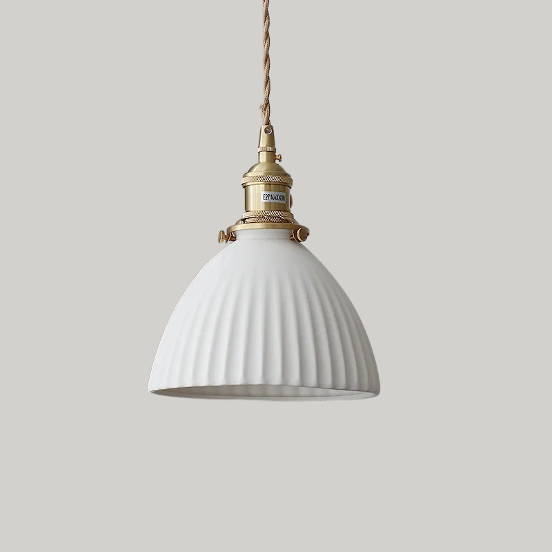 Scandinavische Keramische LED Hanglamp met Walnoothout