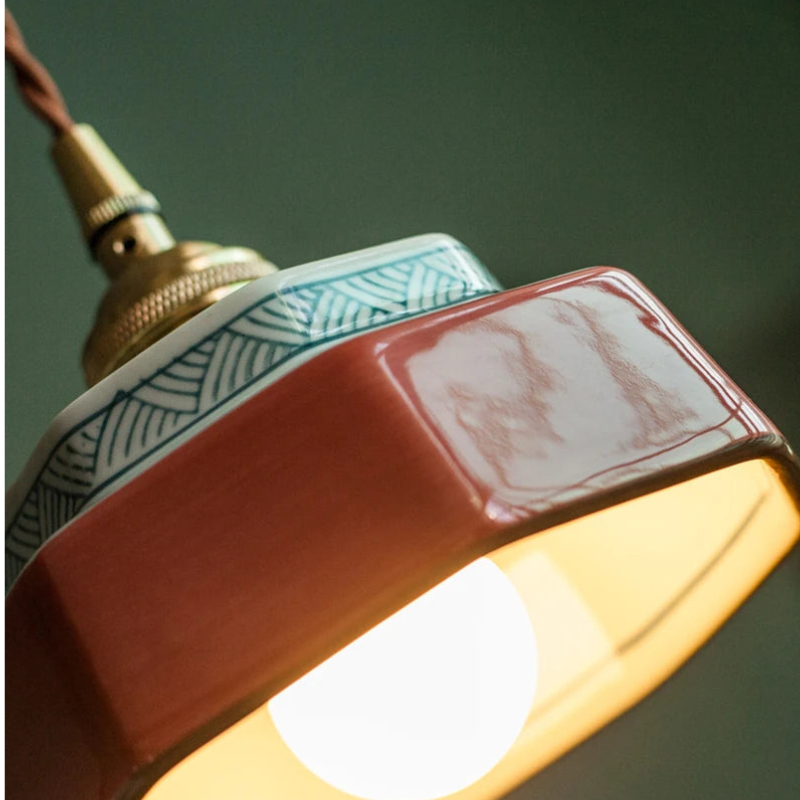 Vintage Keramieken Hanglamp met Koperaccent