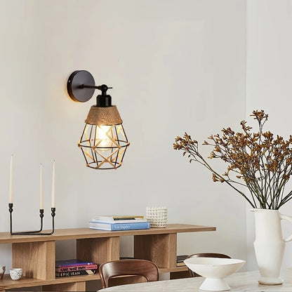 Rustieke Wandlamp met Jute Touw en Gietijzeren Frame