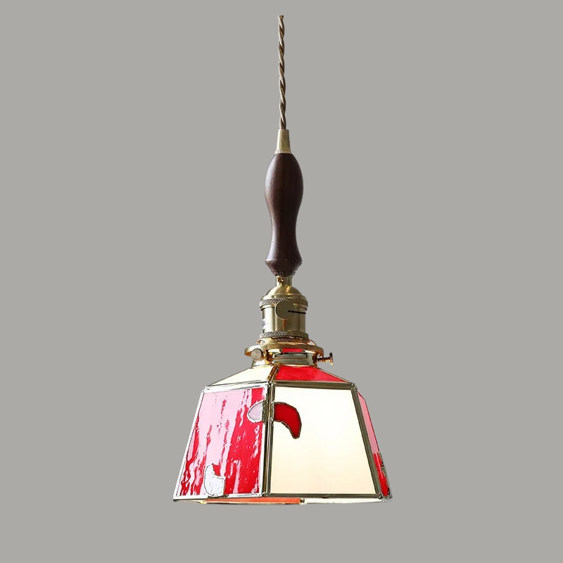 Luxe Walnoothouten Glazen Hanglamp