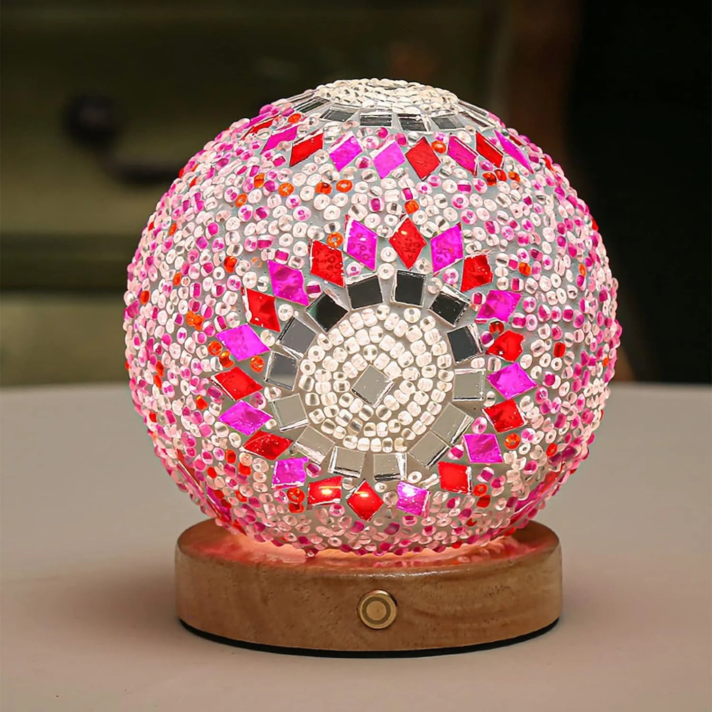 GlitzOrb Boho Mozaïek Glasbol Nachtlamp