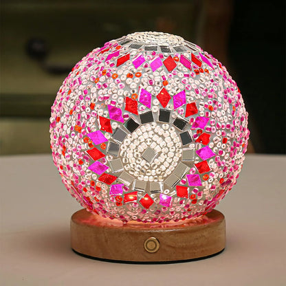 GlitzOrb Boho Mozaïek Glasbol Nachtlamp