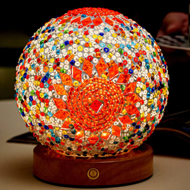 GlitzOrb Boho Mozaïek Glasbol Nachtlamp