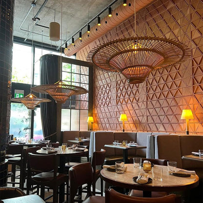Handgemaakte Rieten Plafondlamp met Warme lichting