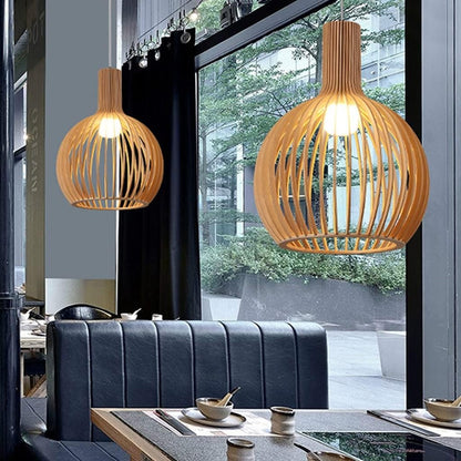 Vintage Houten Hanglamp met Uniek Licht