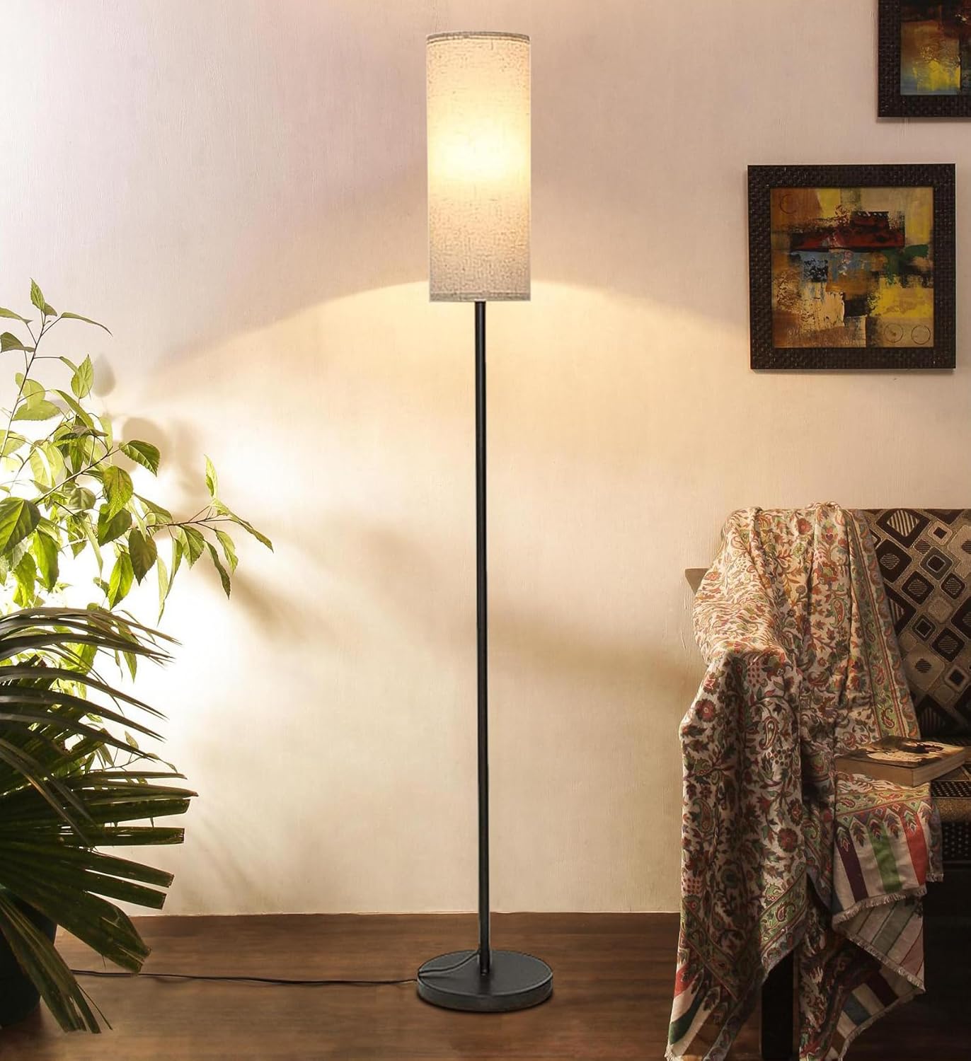 Minimalistische Led Vloerlamp Met Instelbare Kleurtemperatuur En Stoffen Kap