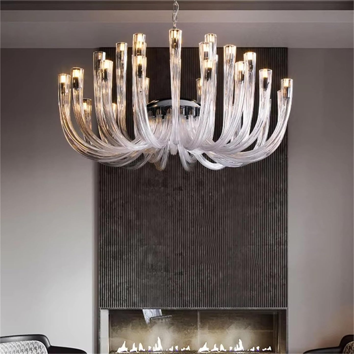 Moderne Art Deco Kroonluchter in Chroom & Glas