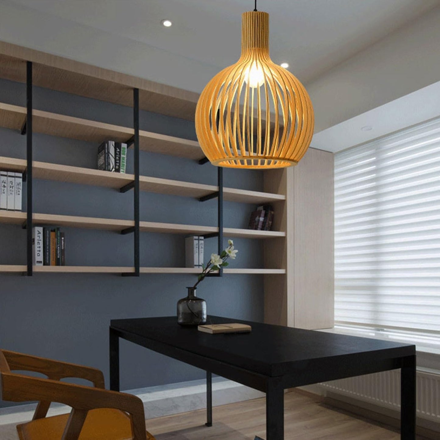 Vintage Houten Hanglamp met Uniek Licht