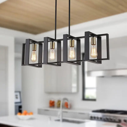 4-Lichts Moderne  Hangkroonluchter met Mat Zwarte Metalen Afwerking
