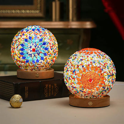 GlitzOrb Boho Mozaïek Glasbol Nachtlamp