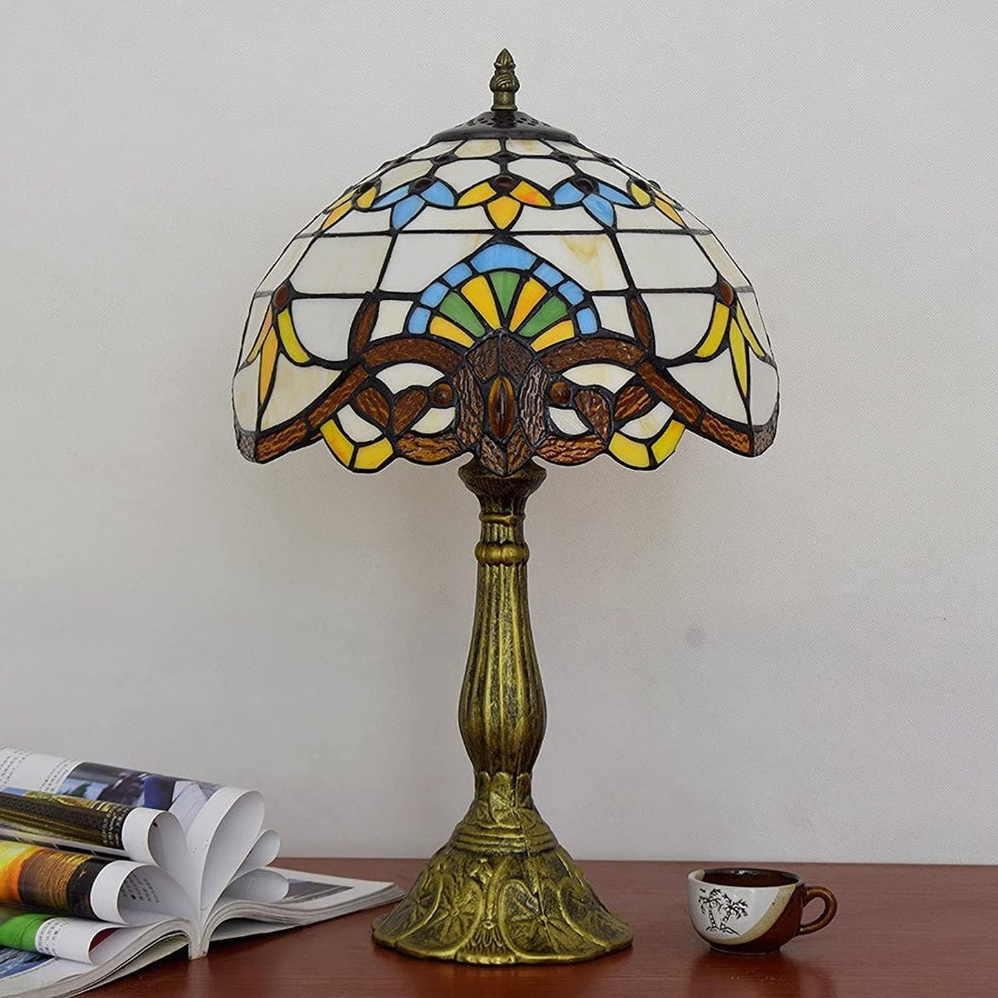 Antieke Glas-in-Lood Handgemaakt Tafellamp