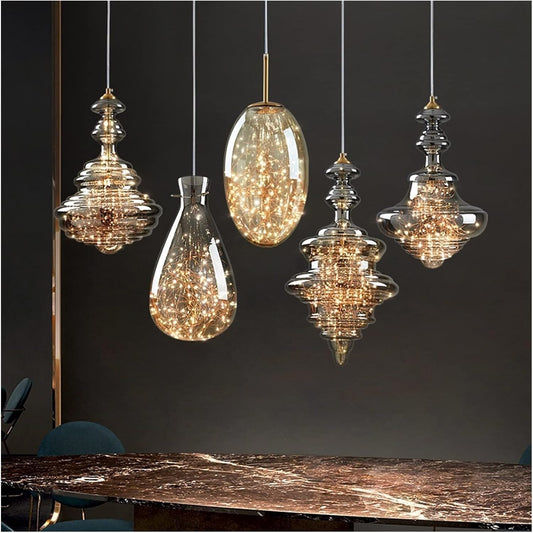 Moderne Grijze Glas Hanglamp met Sterrenhemel Effect
