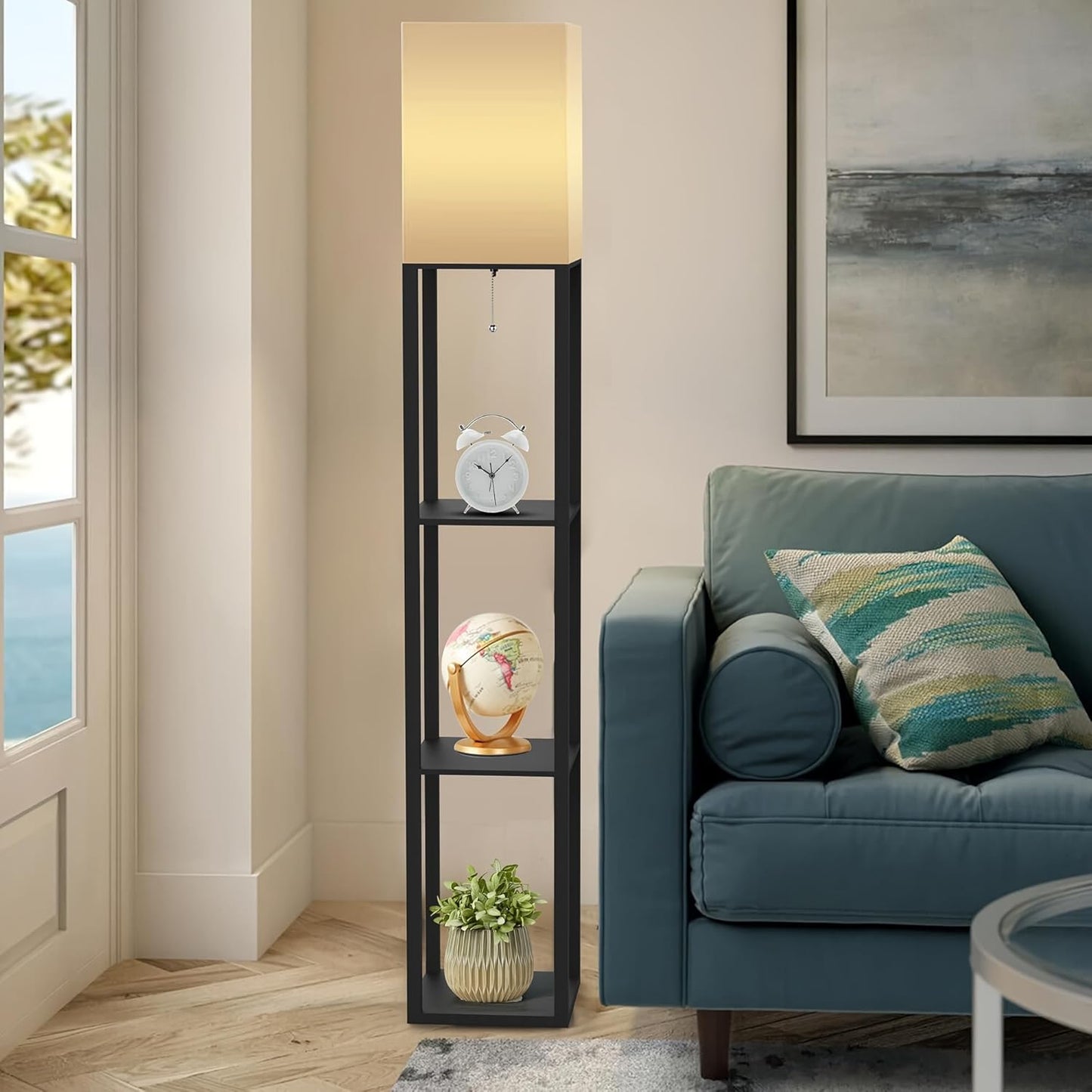 Boekenkast met Ingebouwde Lamp met Opbergrekken